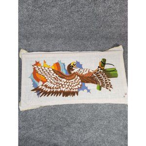 Eagle Embroidery Handmade Crafted Needlepoint Thick Thread Puffy Tree 12"x 24"